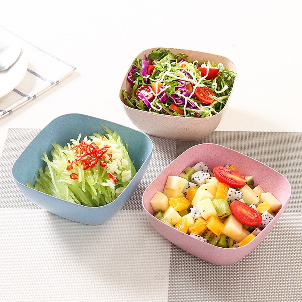 Kitchen Square Wheat Straw Bowl Soup Salad Bowl Eco-friendly Snack Dried Fruit Bowl Dish Plate Holder Bowls Kitchen Accessories