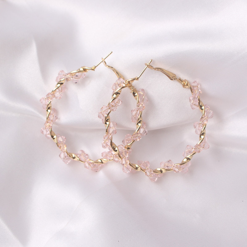 Akryl pärlor hoop örhängen för kvinnor genomskinliga rosa bohemiska twist runda örhängen för kvinnor oorbellen trendiga aretes: Es3662