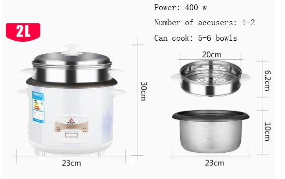 Electric rice cooker 1.5l 2L3L4L 5L 6L kitchen appliance mini student dormitory soup and porridge cooker: 2L