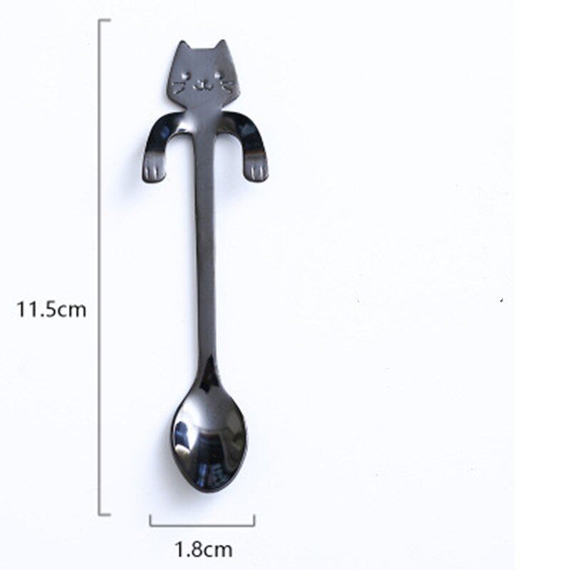 250ML Cute Cat Glass Juice Coffee Cup Milk Tea Coffee Glass Mug Cat Tail Handle Cat Valentine's Day Lover Stainless Spoon: BlackSpoon