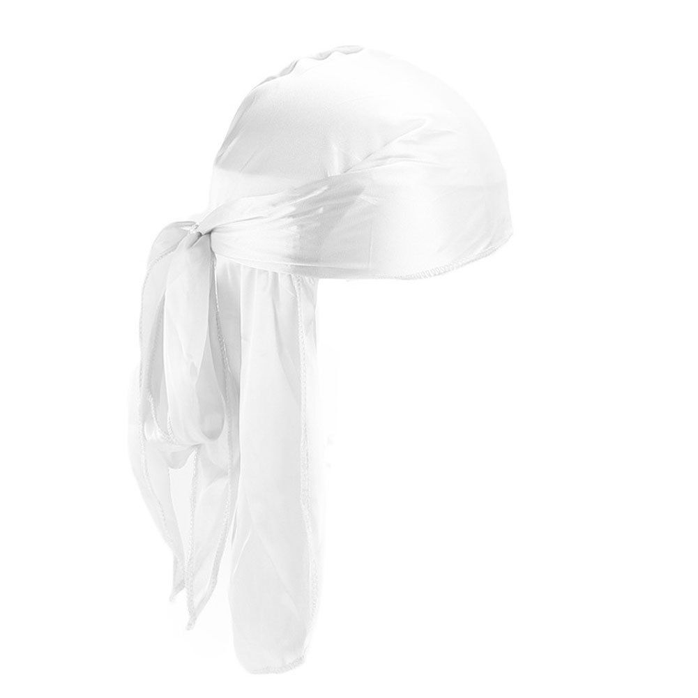 Mænds satin durags bandanna turban parykker mænd silkeagtig durag hovedbeklædning pandebånd pirat hat hår tilbehør: Hvid