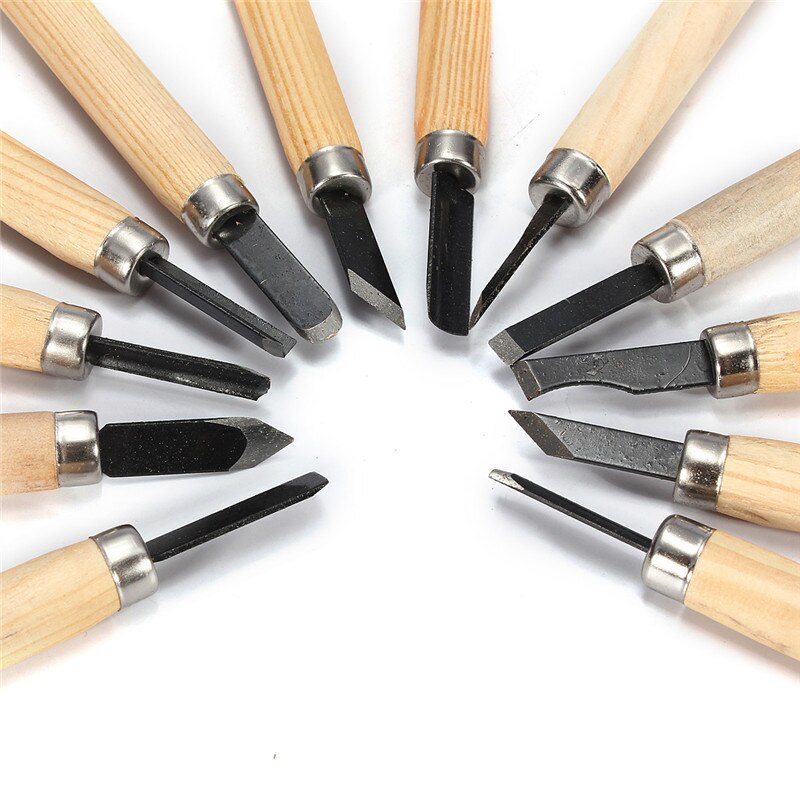 12 stuks/set houtdraaibank handvat timmermans houtsnijbeitels kit doe-het-zelf handgereedschapset houtsnijbeitels