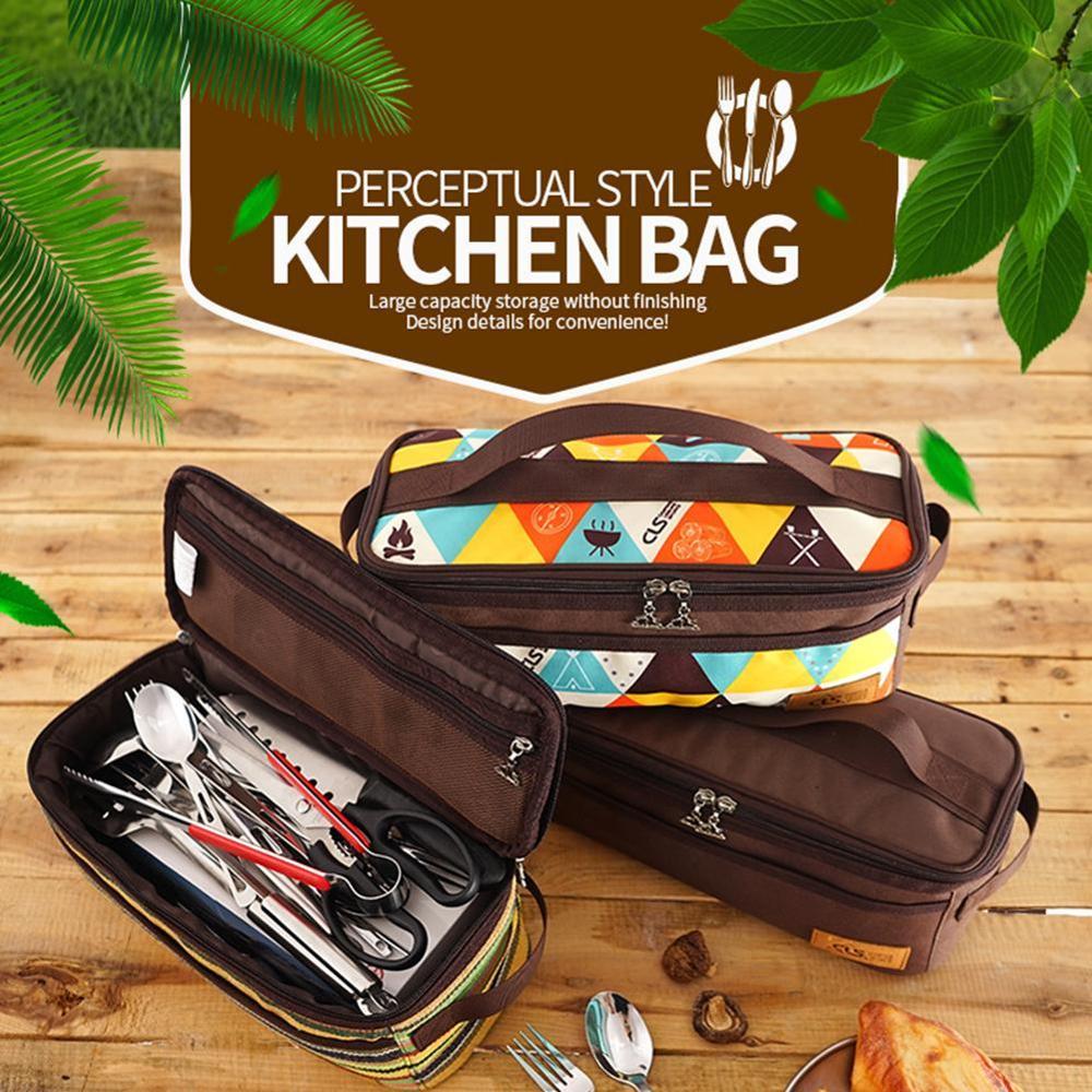 Bolsa de almacenamiento de utensilios de cocina para acampar al aire libre, menaje para barbacoa, bolsas para el armario, organizador portátil de lavado, equipaje, Picnic, Q7J6