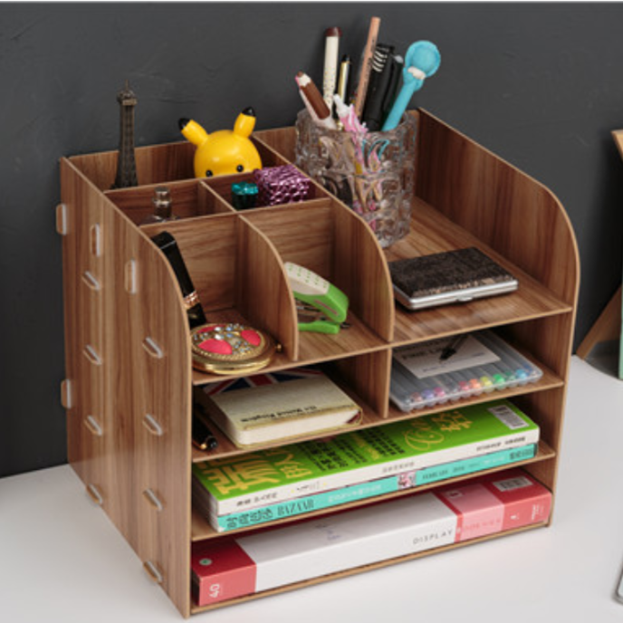 Houten Kleur Bureau Organizer DIY Document Archiefkast Multifunctionele Bureau Accessoires Opslag Tijdschrift Boek Bureau Plank: B-brown