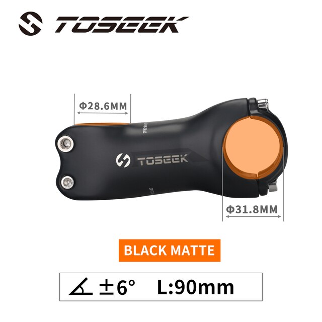 TOSEEK – guidon de vélo en fibre de carbone noir mat, 31.8mm, pièces de bicyclette, 6/17 degrés 70/80/90/100/110/120/130mm, fourche 28.6mm: 6 Degree 90MM