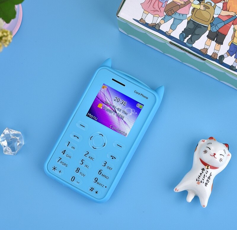 AEKU A5 C6 Large Display 1.77 Cartoon Kid Card Mobile Phone Child Bluetooth Whatsapp Small Size Student Low Radiation Music FM: 8G TF headphone / Blue