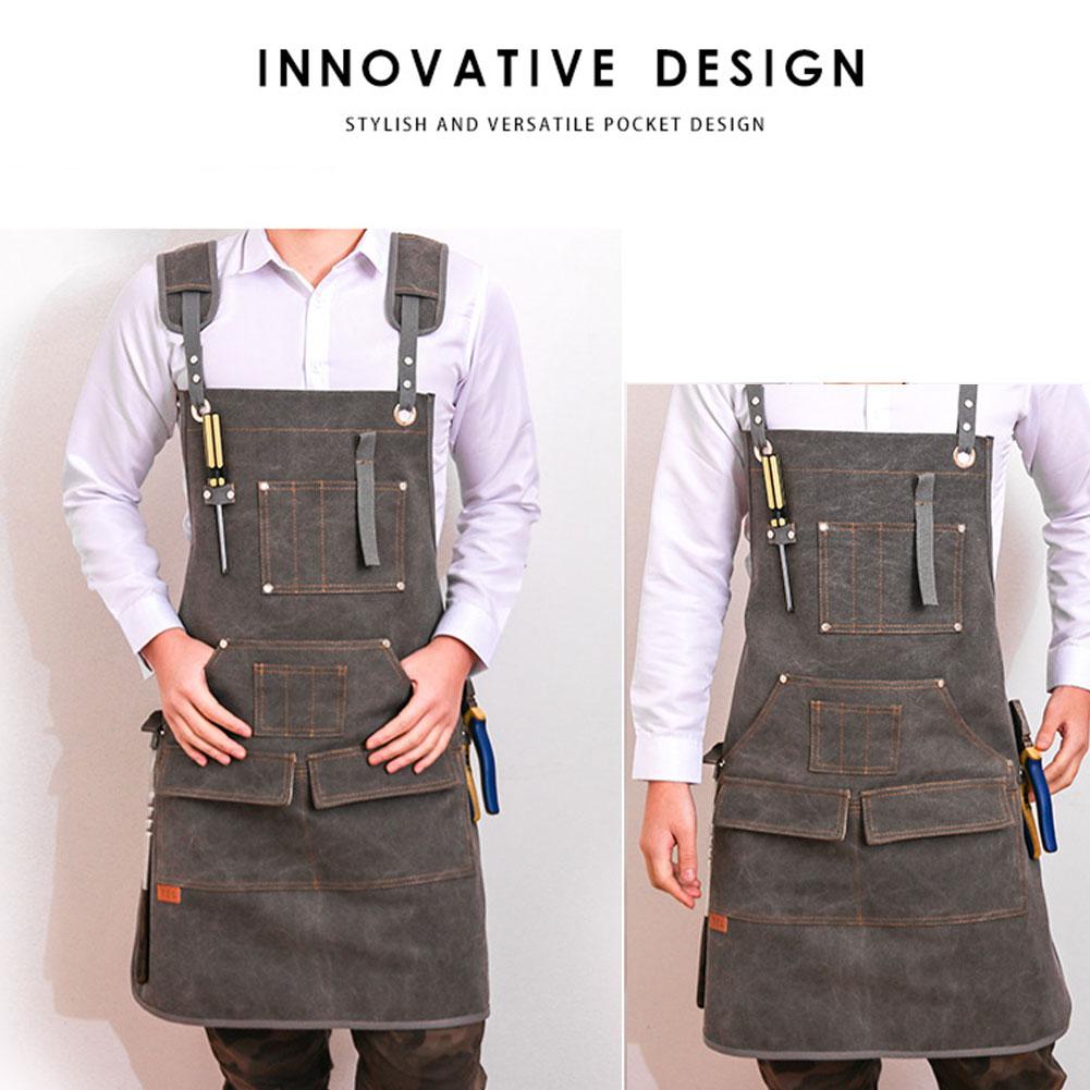 Tool Apron Men Women Adjustable Canvas Apron Heavy Duty Utility Apron with Pockets for Woodwork Room Craft Workshop