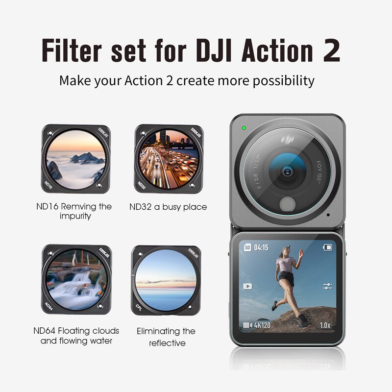 STARTRC-Juego de filtros DJI Action 2, CPL, GND 16 gradiente, ND16, ND32, ND64, filtro ND, lente protectora UV, filtros magnéticos para Cámara de Acción
