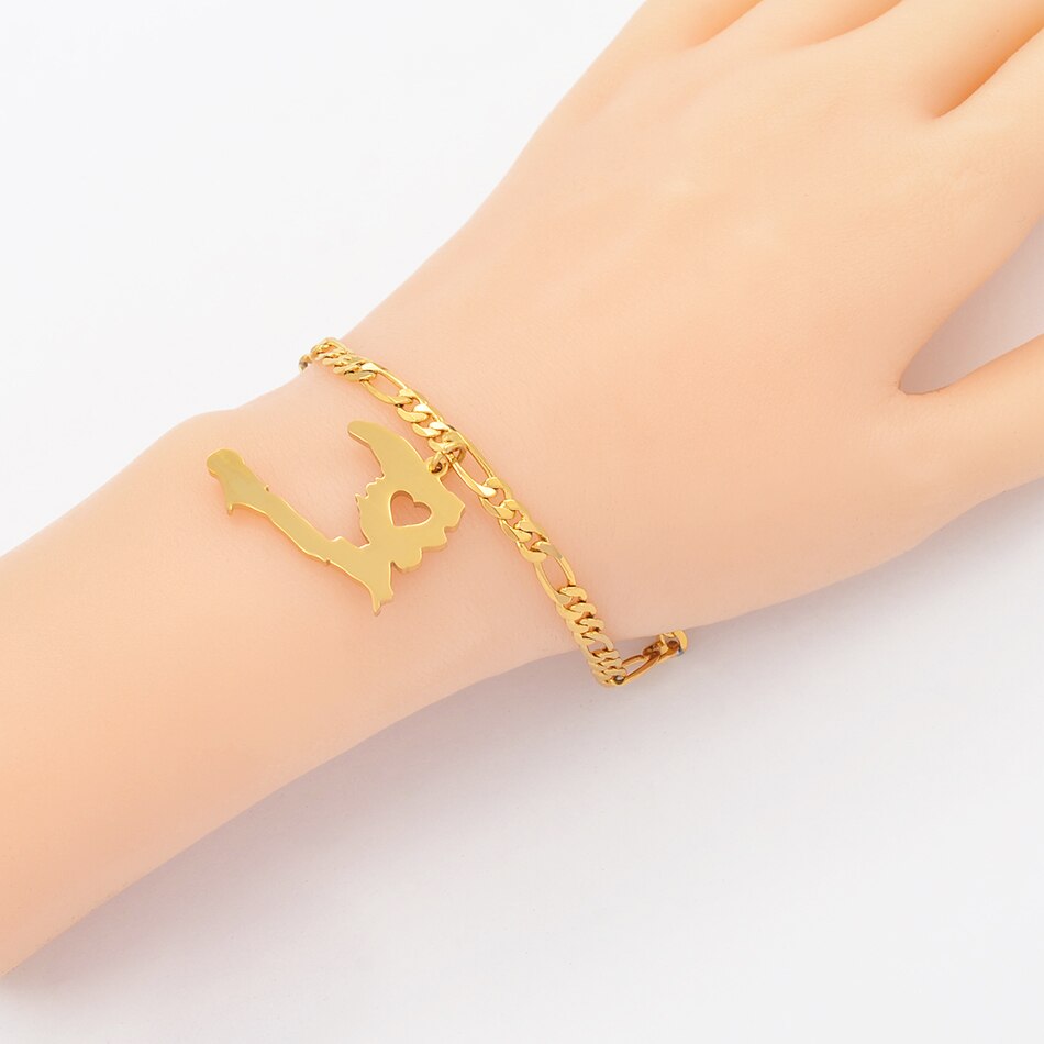 Anniyo charme haiti kort armbånd armbånd mænd kvinder pige ayiti kort smykker haiti tilbehør link chain armbånd  #104521