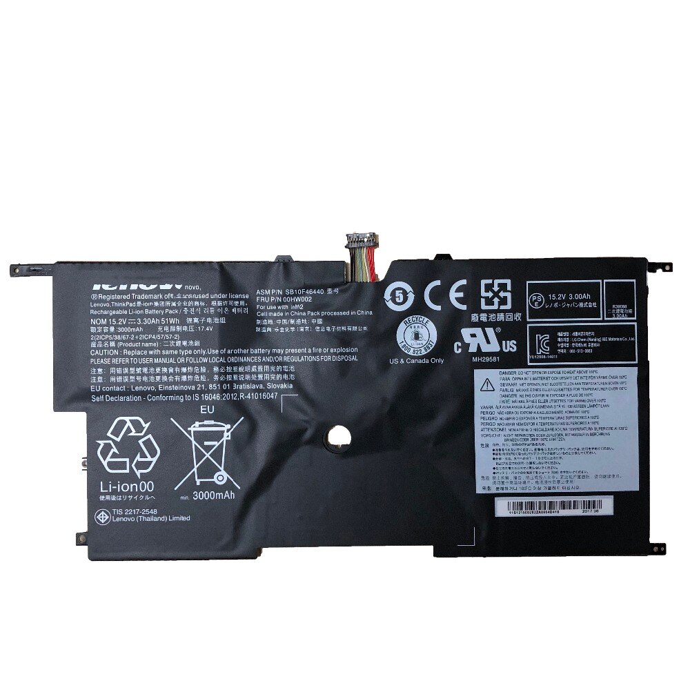 15.2V 51wh 3300mAh 00HW002 00HW003 original Laptop Battery For Lenovo ThinkPad X1 Carbon Gen3 00HW003 SB10F46441 SB10F46440