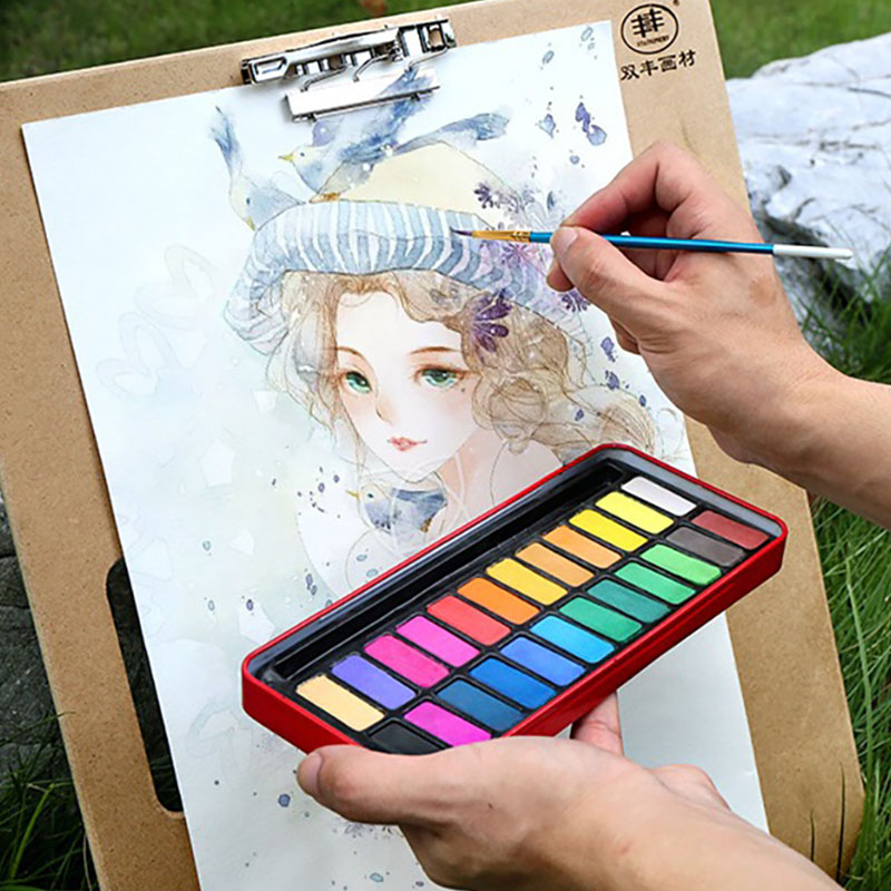 Profesjonalne farby akwarelowe zestaw stałe akwarele Aquarelle skrzynka kolory Sztuka obraz dla artysty narzędzia zestawy farb 18/24 kolorów