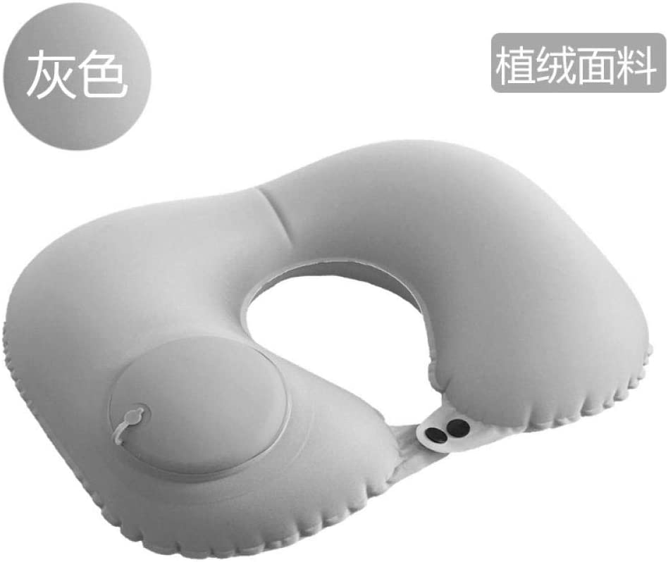 U-Shape Automatic Press Inflatable Travel Pillow Neck Pillow Inflatable Pillows Neck Cushion Travel Headrest Folding Portable: Light Grey / Plant fabric