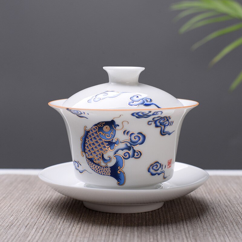 white bone china Gaiwan Tea Set,White Kung fu tea set,Travel Ceramic Tea Set,Chinese Porcelain Gaiwan cup: 06