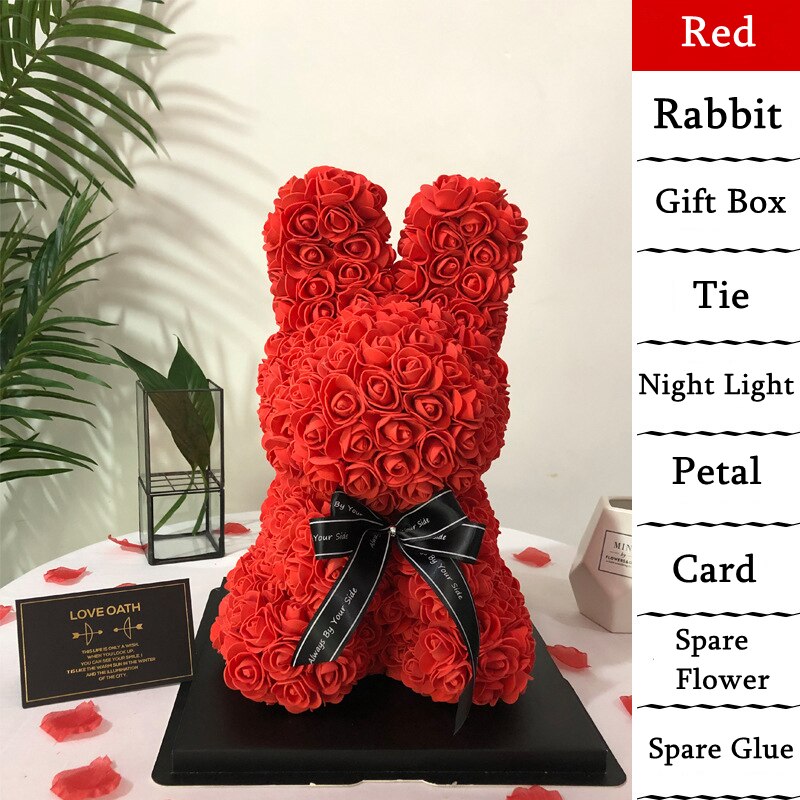 Cute Handmade Artificial Flower Rabbit 39cm Doll Valentine's Day Simulation Rose Flower Kids Girl Birthday: Red