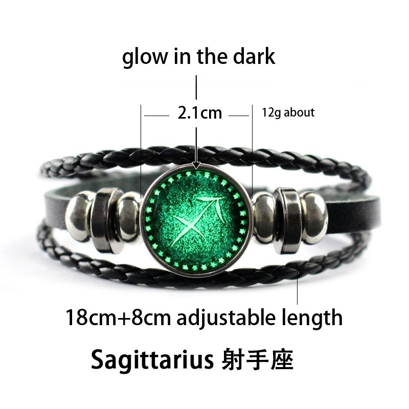 Luminous 12 Constellation Glow In The Dark Bracelet Men Leather Glowing Night Fluorescence Charm Bracelets for Halloween: Sagittarius