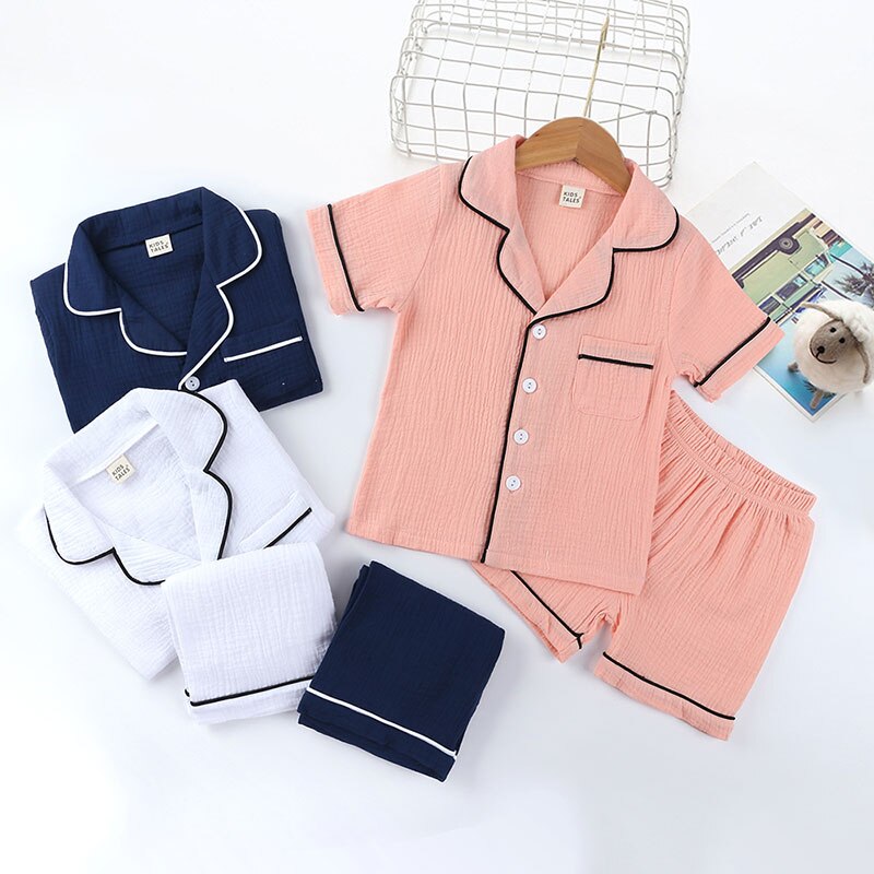 Effen Kleur Kinderen Pyjama Set Zomer Kids Jongens Nachtkleding Pak Korte Mouw Nachtkleding + Broek Kids Kleding 3-7 Jaar