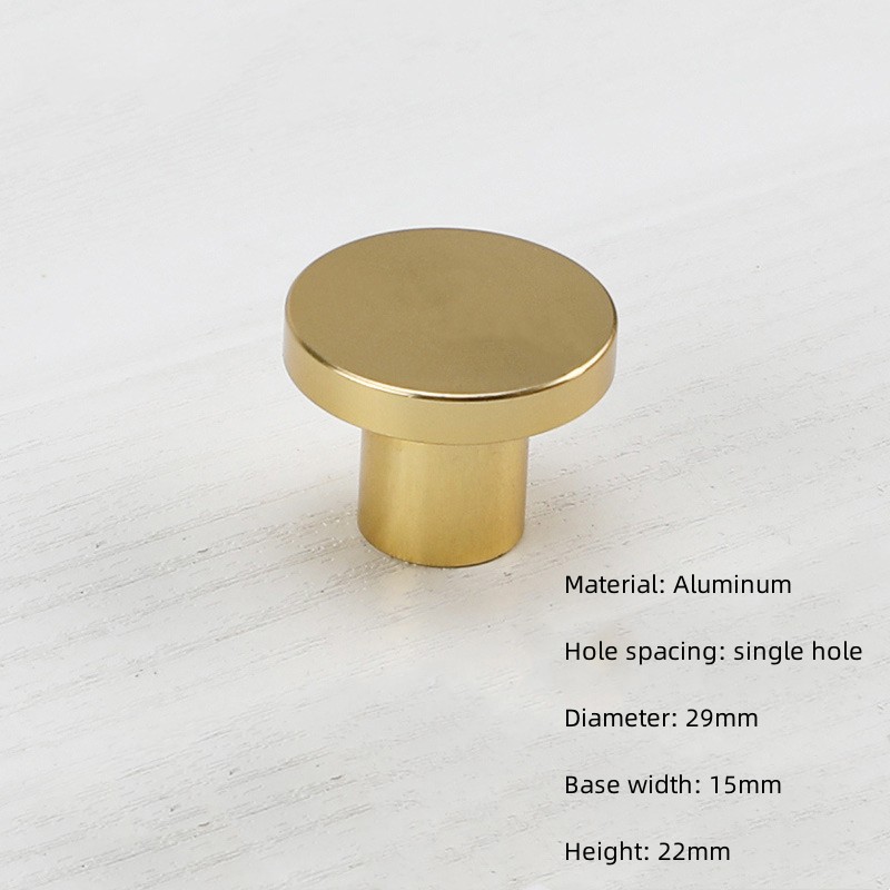Manija de un solo orificio de aluminio dorado, cajón de armario moderno, perilla redonda, muebles de armario de cocina, manija de puerta pequeña, decoración del hogar: Amarillo claro