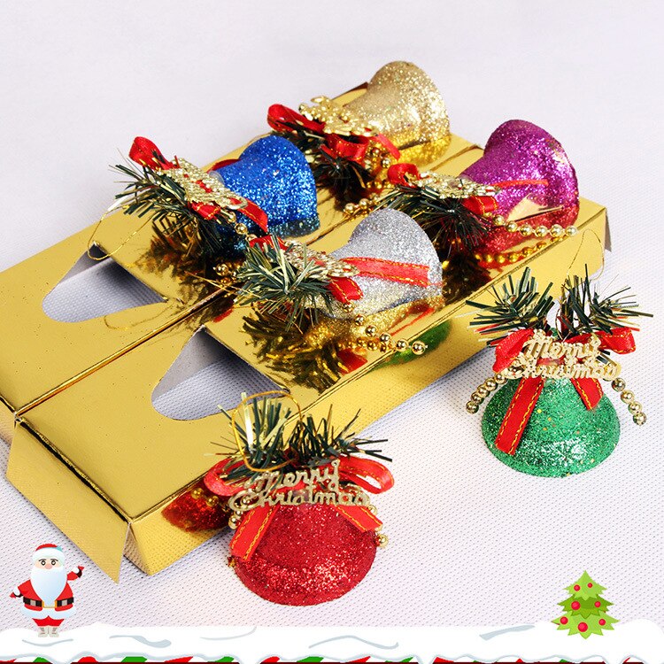 Campanas de plástico con polvo de Color accesorios para árbol de Navidad campanas de Navidad de 5cm