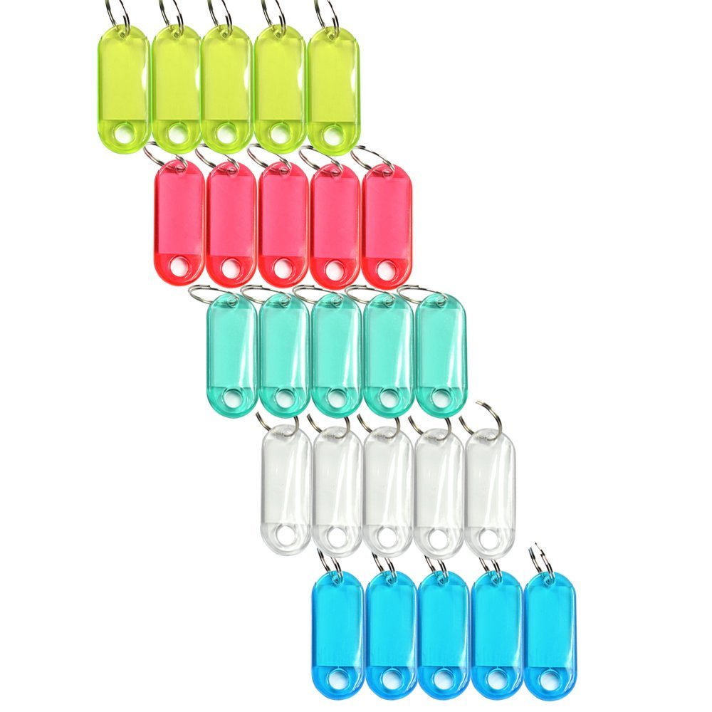 Paquete de 25 etiquetas de llave codificadas por colores surtidos con etiqueta, soporte de anillo para ventana