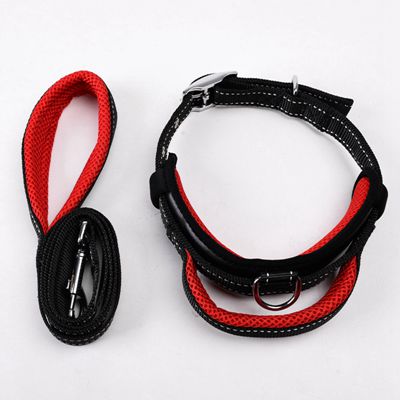 Halsband Leash Set Mesh Ademend Verstelbare Halsbanden S/M/L Nylon sterke handvat tractie Leash honden accessoires: Red / L