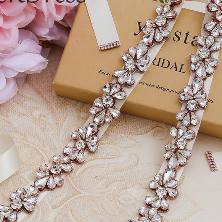 Silver strass brudbälte kristall pärlor band bröllopsbälte skärp för brudtärnor klänningar sliver guld roséguld: Vitt roséguld 