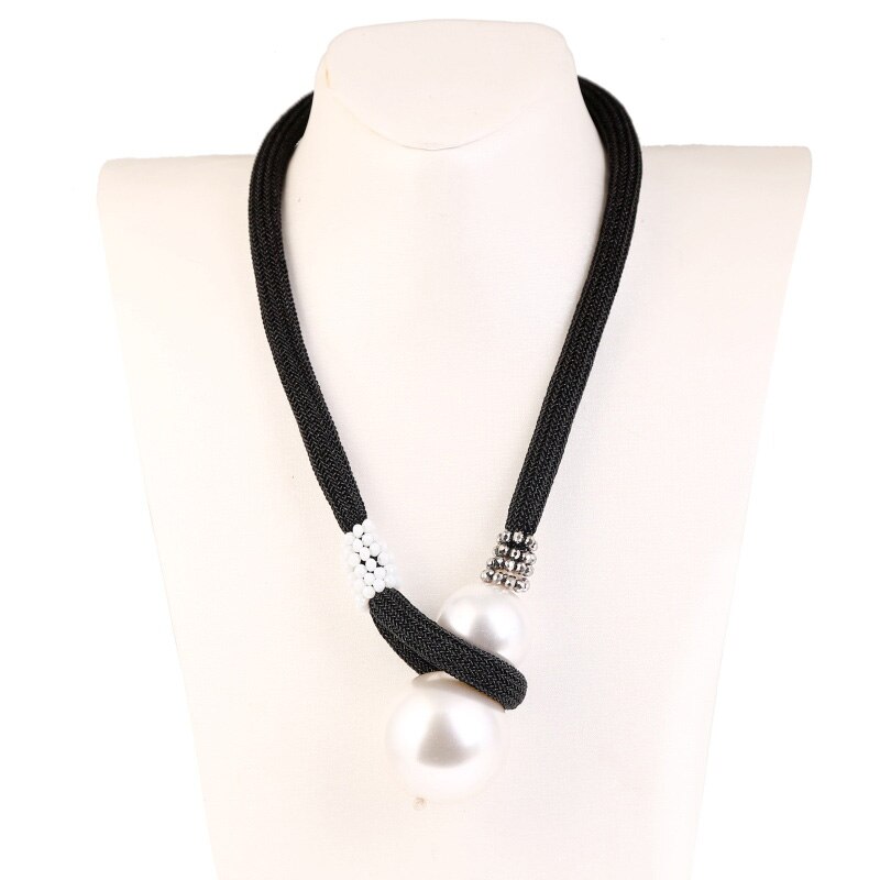 Bohemian Mode Witte Grote Parel Kettingen Hangers Vrouwen Kristal Kralen Lange Touw Ketting Verklaring Chunky Ketting Choker Sieraden: Black