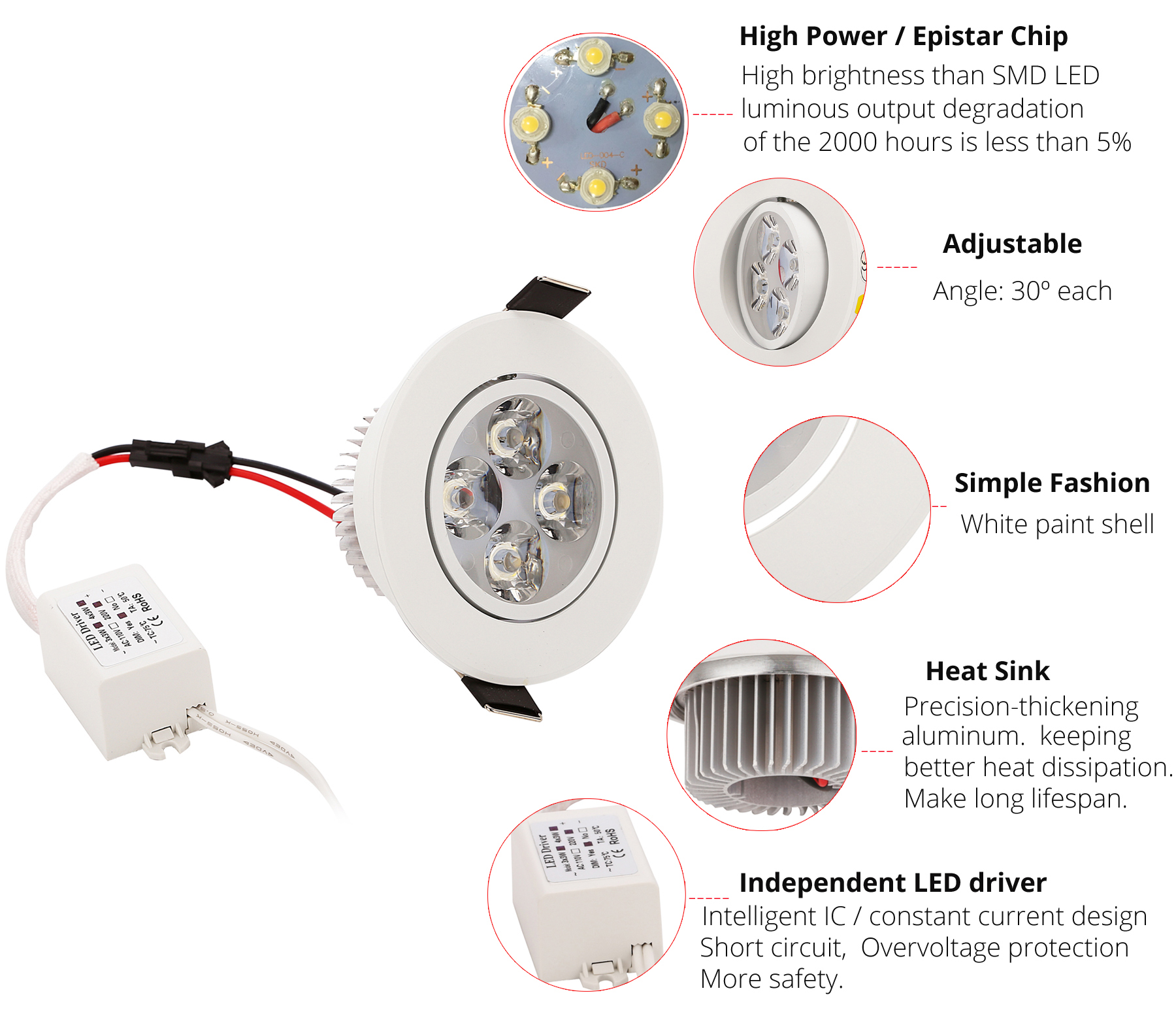 Dimbare Verzonken Led Downlight 3W 4W 5W 7W Dimmen Led Spot Light Led Plafondlamp Ac 110V 220V