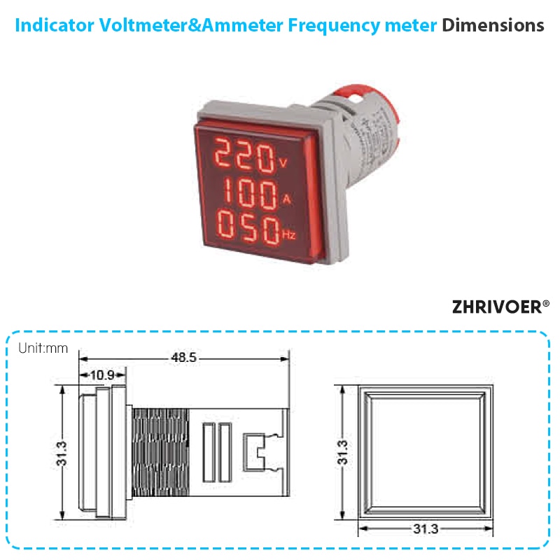 Tre display digital spænding amperometer 22mm ad16-22 dsv type  ac 60-500v mini spændingsmåler led voltmeter indikatorlampe