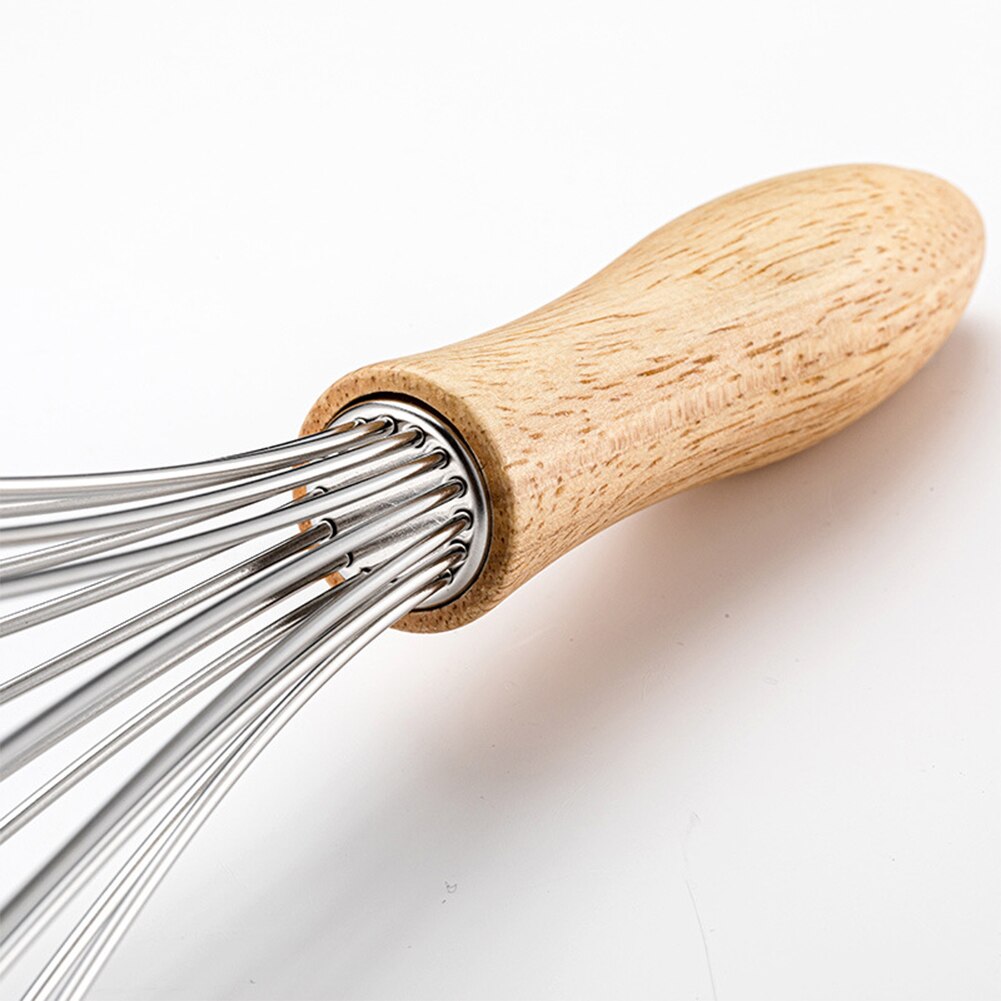 Hand Whisk Cooking Baking Restaurant Easy Clean Wooden Handle Beater Home Kitchen Stirring Stainless Steel Manual Blender