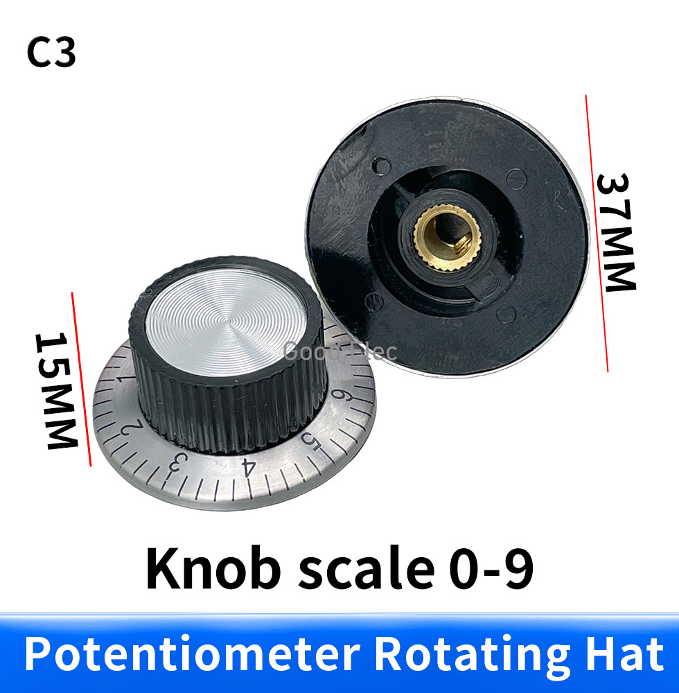 Potentiometer, vred, urtavla, aluminiumvred, digital vred ,37 mm x 15mm, hög 6.0mm innerdiameter: Blå