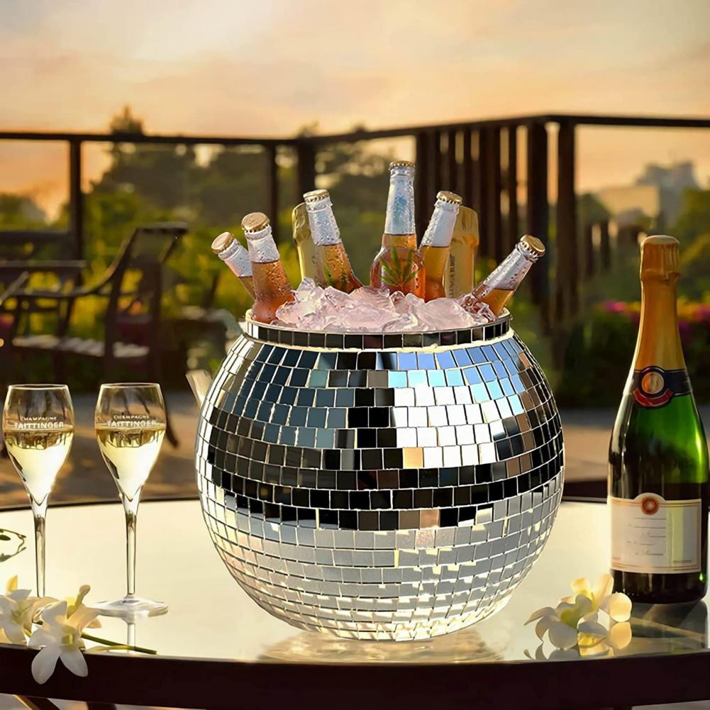 Seau à glace Flash en forme de boule Disco, prisme, charge, grande capacité, miroir en verre résistant au froid, seau à glace Disco, fourniture de fête