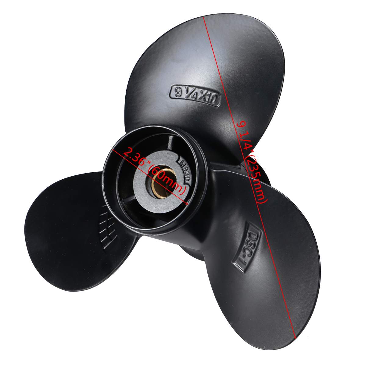 58100-93733-019 9 1/4 x 10 Boat Outboard Propeller For Suzuki 8-20HP Aluminum Alloy Black 3 Blades 10 Spline Tooths R Rotation