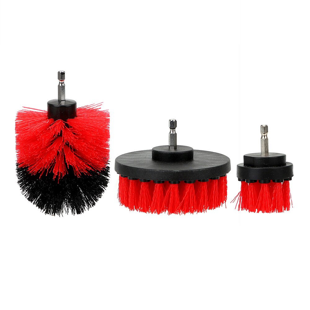 FORAUTO 3 unids/set cepillo de lavado de coches Kit de cepillo de cerdas duras, cepillo de fregado, cepillo de limpieza automático, herramientas de cuidado de limpieza automático: Rojo