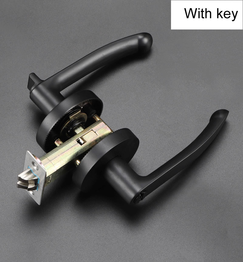 Enkeltbolt håndtag lås, til toiletbadeværelset soveværelse, med nøgle eller ingen nøgle, sort guldfarve, nem installation, dørbeslag: Sort med nøgle