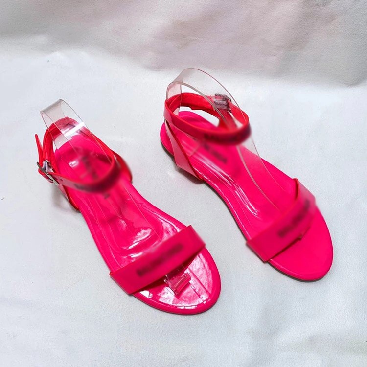 Europa sommar dam sandaler neon tofflor platta skor tofflor whosale dam sandaler: Rosa / 6.5