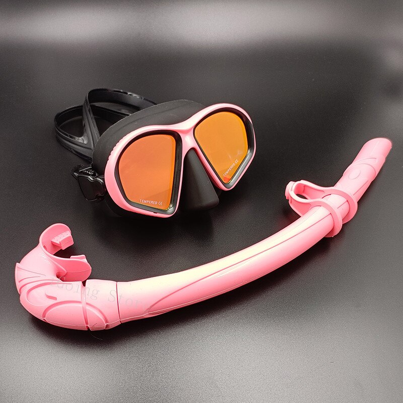 Mirror Low Volume Scuba Diving Mask And Snorkel Set Antifog Underwater Dive Mask for Freediving Spearfishing Scuba: pink