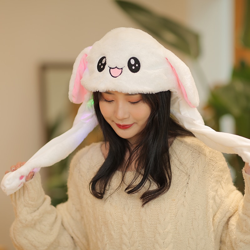 Konijn Hoed Met Bewegende Oren Bunny Hoed Oren Warm Pluche Zoete Leuke Airbag Cap