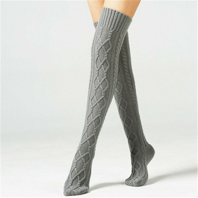 Kvinner varm hekle strikket over kneet legging varmestrømper lange tights lårstrømper