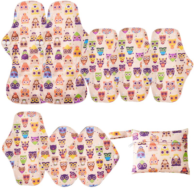 8pcs Bamboo Charcoal Reusable Menstrual Pads For Monthly Women Washable Gaskets Maternity Sanitary Towels Daily Pads 1pc Wet Bag: K-17