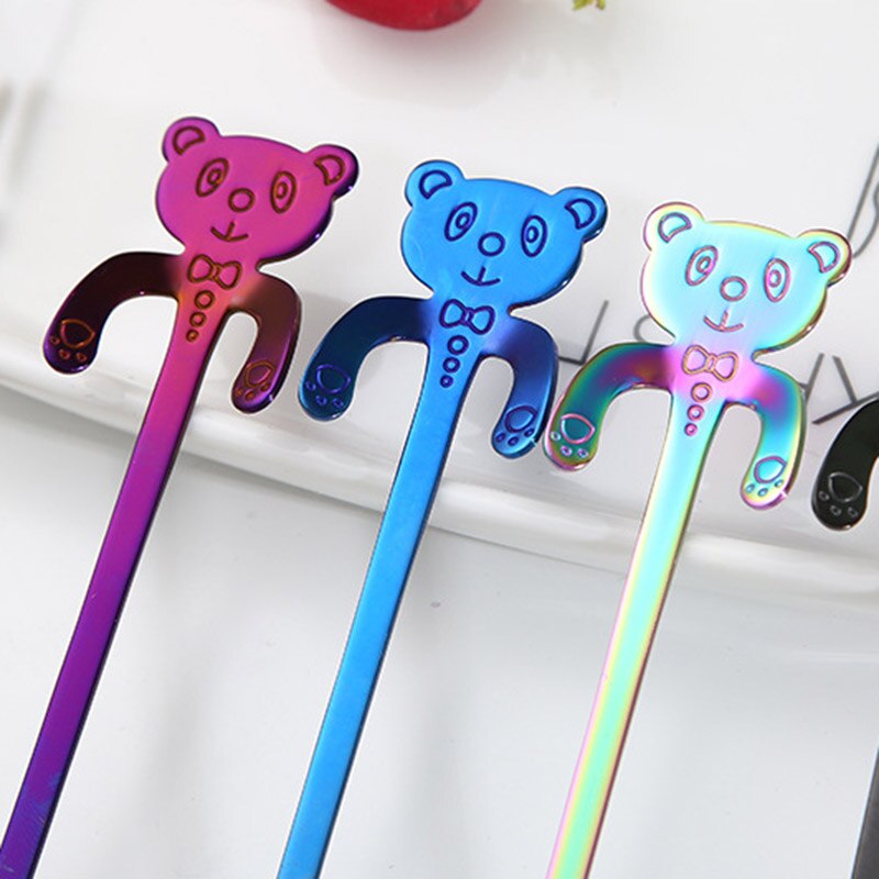 20 cm Panda lindo cuchara de café de acero inoxidable cuchara con forma de Panda cucharadita de postre de cuchara helado Mini vajilla de cucharas