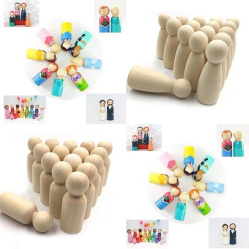 20Pcs 35Mm Unpainted Blanco Houten Peg Poppen Nestelen Set Peg Poppen Ambachten Diy Houten Figuren Familie Creatieve Kid speelgoed Bruiloft Thuis
