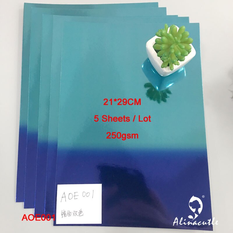 5pc Cardstock Paper Card Stock Mirror blue color A4 250gsm Scrapbooking paper pack craft pad Alinacraft