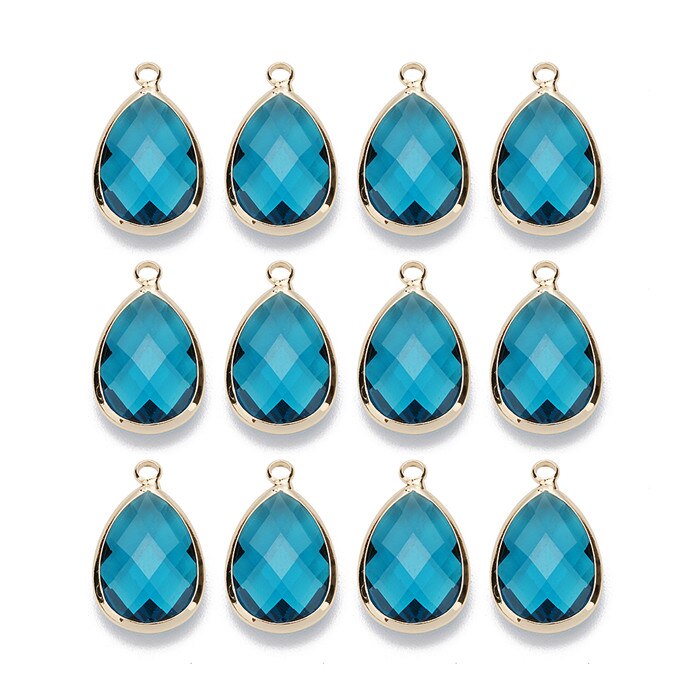 LOULEUR-colgante de cristal KC con forma de gota de agua en 12 colores, collar y colgante de cristal de cobre dorado para mujer, piezas de joyería Diy: blue