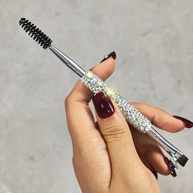 Cepillo para cejas y peine para pestañas, cepillo para cejas en ángulo de doble cabezal, cepillos para cejas, peine para pestañas, peine para tinte de pestañas con mango de diamante