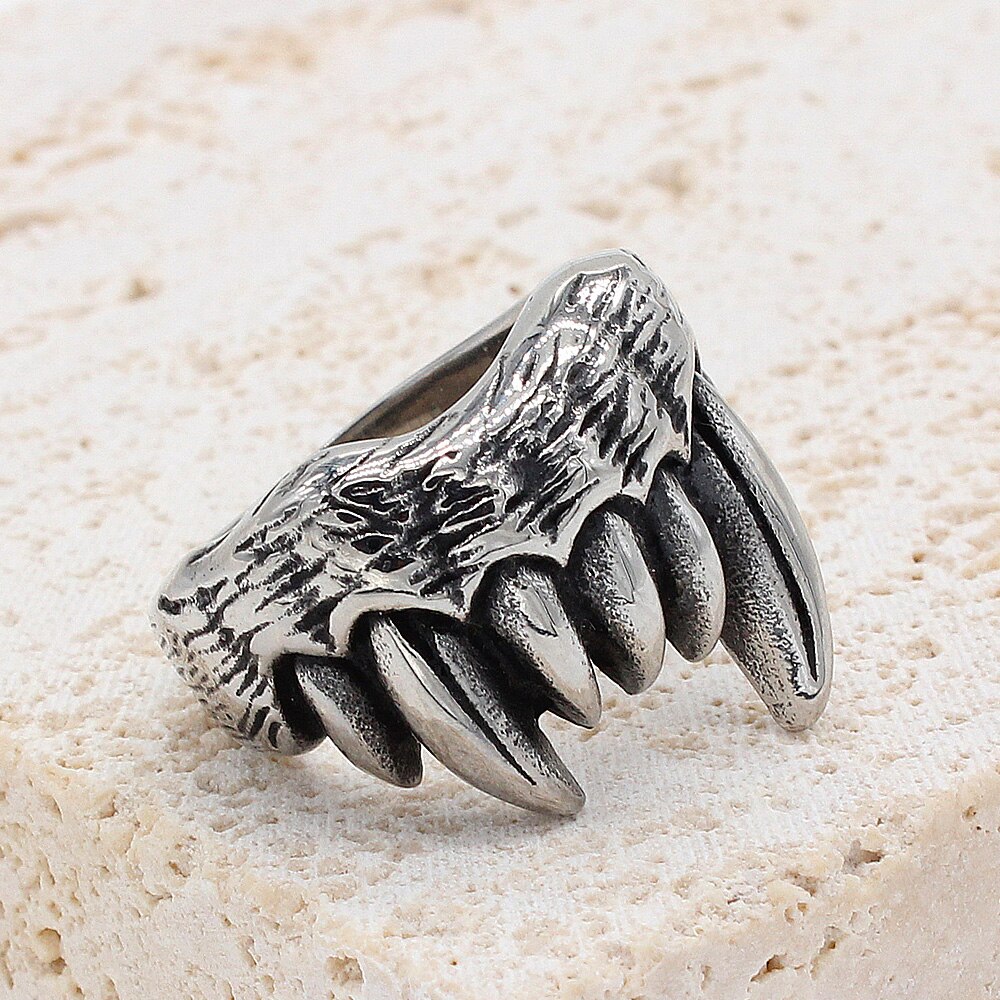 Anillo de dientes de vampiro gótico para hombres y mujeres, joyería Retro de acero inoxidable, estilo Punk, motorista