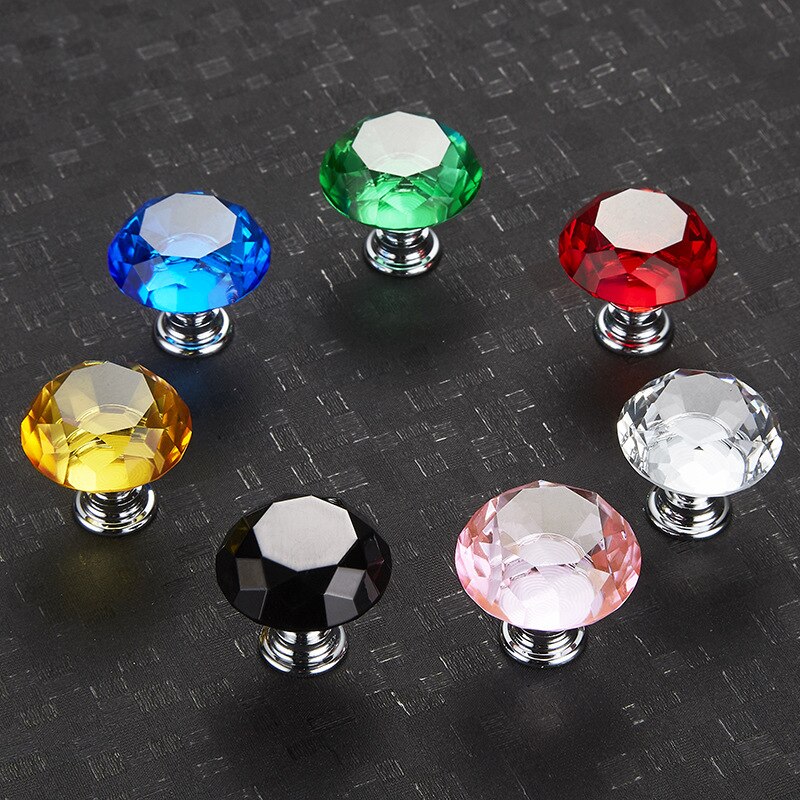 30mm Diamond Shape Crystal Handle Glass Knobs Cupboard Pull Drawer Knobs Kitchen Handle Cabinet Furniture Handle Hardware
