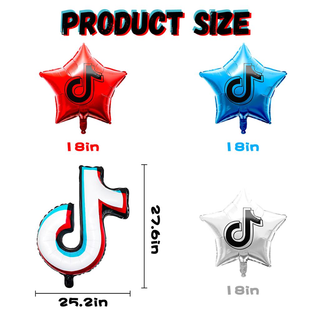 5PCS Party Balloons TIK Theme TOK Foil Music Note Balloons Birthday Party Sofa Door Decor Party Supplies Balloons for Fans
