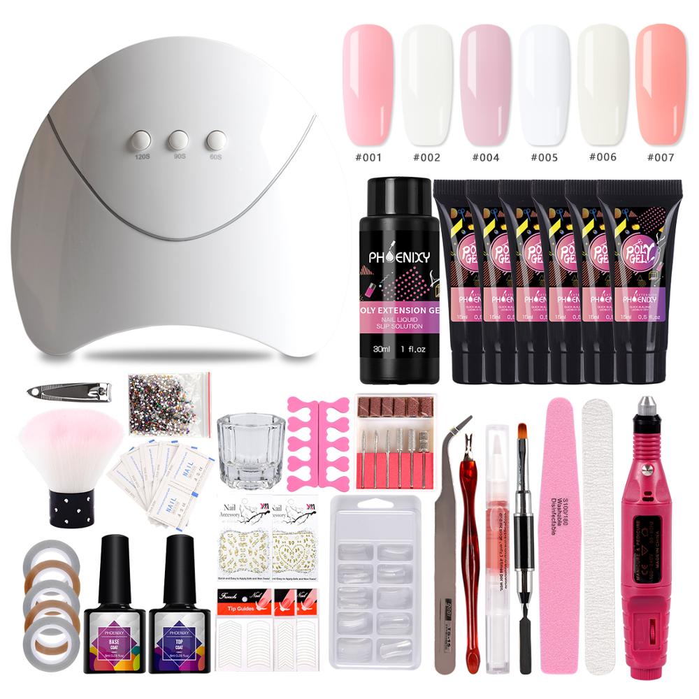 Komplet polygel neglesæt med 36w uv led lampe forlængelse gel sæt hårdt gelé builder gel nail art værktøjer til manicure: 36w sæt med boremaskine