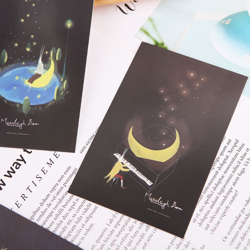 30 Uds., postal luminosa clásica, brillo en la Luna oscura, luz de felicitación, tarjeta postal, novedad, tarjetas de felicitación de Navidad,