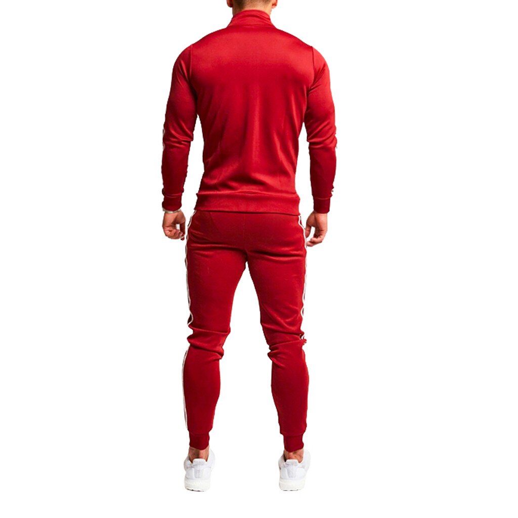 2020 homens correndo jogging esporte gym wear define outono splicing zíper impressão agasalho cor sólida magro ajuste ternos esportivos #3